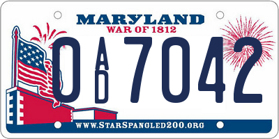 MD license plate 0AD7042