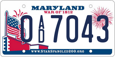 MD license plate 0AD7043