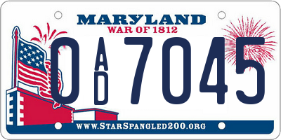 MD license plate 0AD7045
