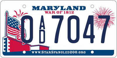 MD license plate 0AD7047
