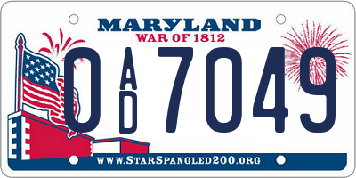 MD license plate 0AD7049