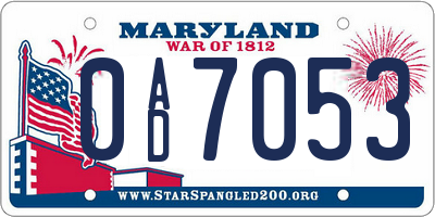 MD license plate 0AD7053
