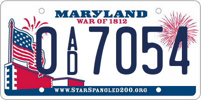MD license plate 0AD7054