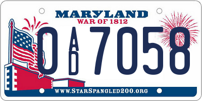 MD license plate 0AD7058