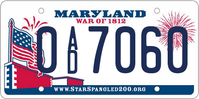 MD license plate 0AD7060