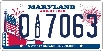 MD license plate 0AD7063