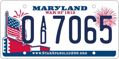 MD license plate 0AD7065