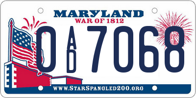 MD license plate 0AD7068