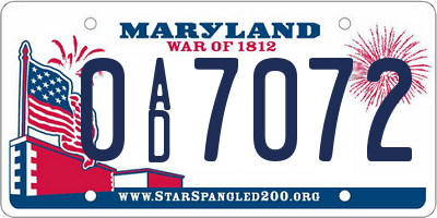MD license plate 0AD7072