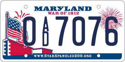 MD license plate 0AD7076