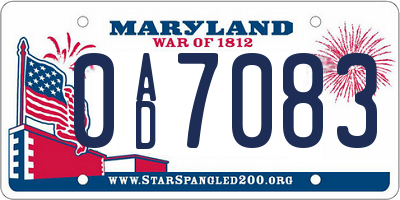 MD license plate 0AD7083