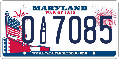 MD license plate 0AD7085