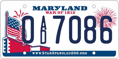 MD license plate 0AD7086