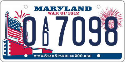 MD license plate 0AD7098