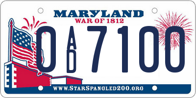 MD license plate 0AD7100