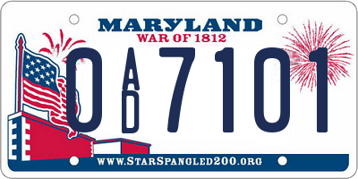MD license plate 0AD7101