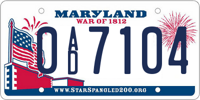 MD license plate 0AD7104