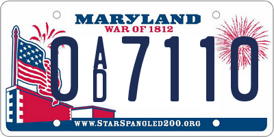 MD license plate 0AD7110