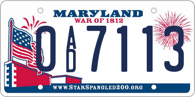 MD license plate 0AD7113