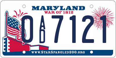 MD license plate 0AD7121