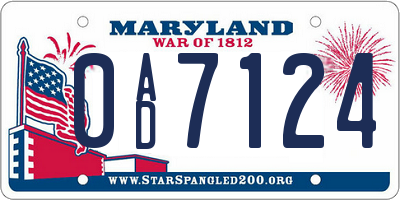 MD license plate 0AD7124