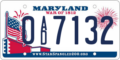 MD license plate 0AD7132