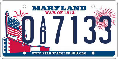 MD license plate 0AD7133