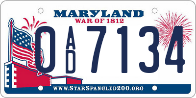MD license plate 0AD7134