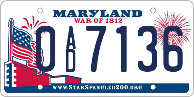 MD license plate 0AD7136