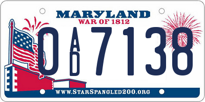 MD license plate 0AD7138