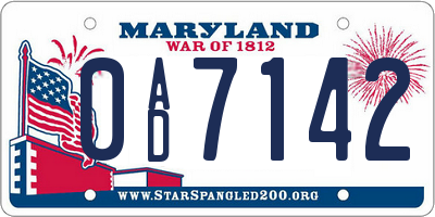 MD license plate 0AD7142