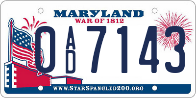 MD license plate 0AD7143