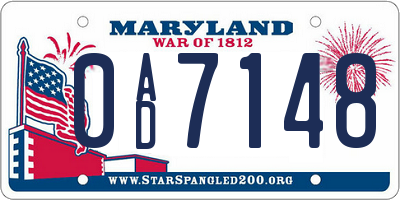 MD license plate 0AD7148
