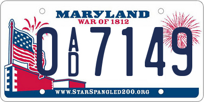 MD license plate 0AD7149