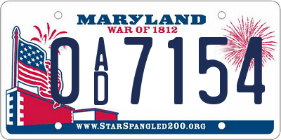 MD license plate 0AD7154