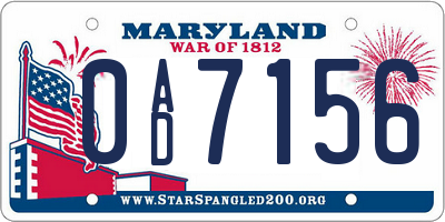 MD license plate 0AD7156