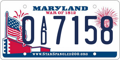 MD license plate 0AD7158