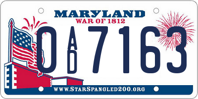 MD license plate 0AD7163