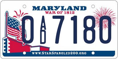 MD license plate 0AD7180