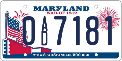 MD license plate 0AD7181