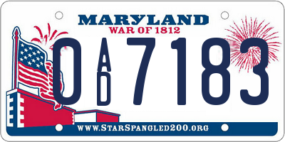 MD license plate 0AD7183