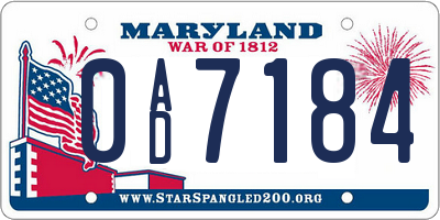 MD license plate 0AD7184