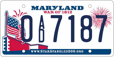 MD license plate 0AD7187