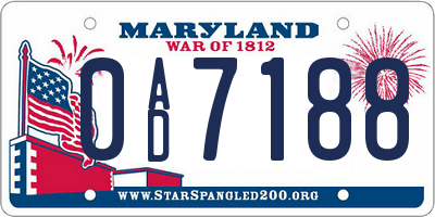 MD license plate 0AD7188