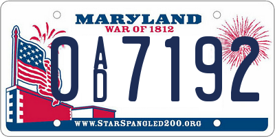 MD license plate 0AD7192