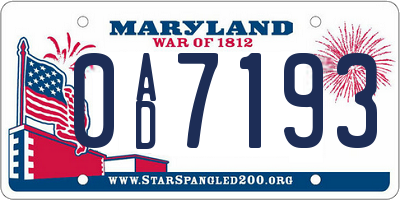 MD license plate 0AD7193