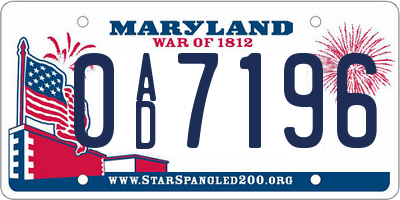 MD license plate 0AD7196