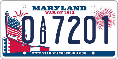 MD license plate 0AD7201