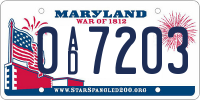 MD license plate 0AD7203