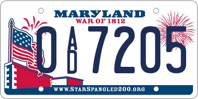 MD license plate 0AD7205